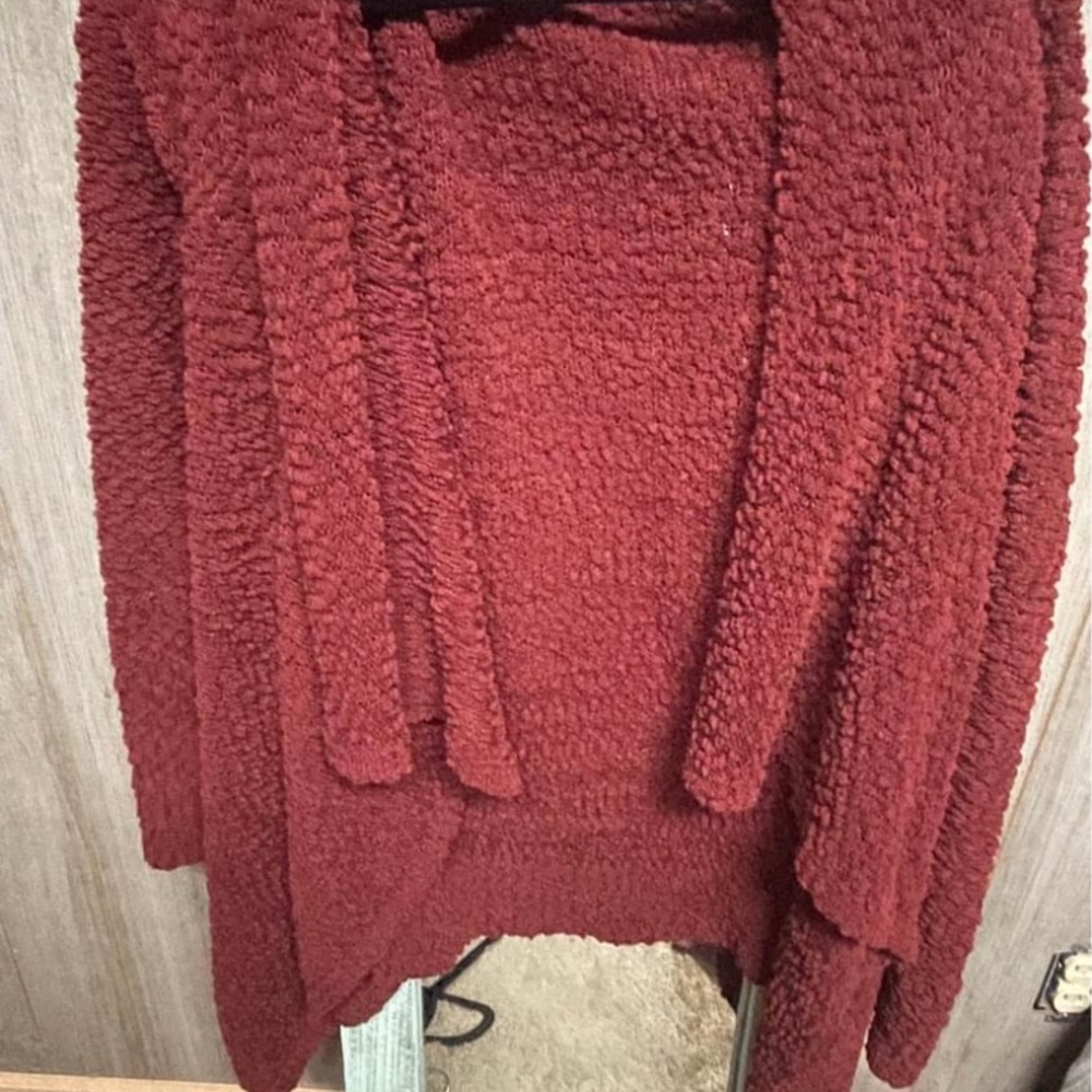 Fuzzy red/burgundy soft open cardigan